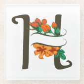 Hauptstadt H florale Monogramm Glasuntersetzer (Vorderseite)