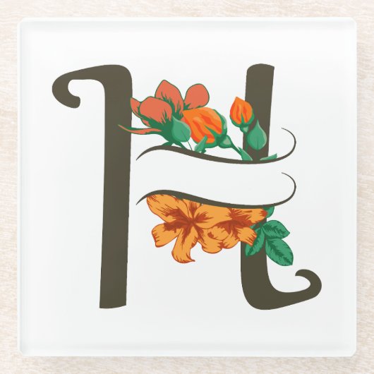 Hauptstadt H florale Monogramm Glasuntersetzer (Vorderseite)