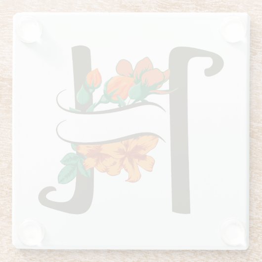 Hauptstadt H florale Monogramm Glasuntersetzer (Rückseite)
