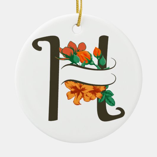 Hauptstadt H florale Monogramm Keramik Ornament (Vorne)