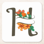 Hauptstadt H florale Monogramm Rechteckiger Pappuntersetzer (Vorderseite)