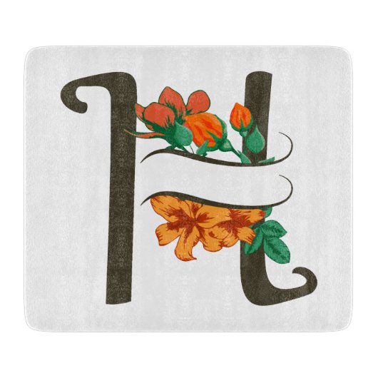Hauptstadt H florale Monogramm Schneidebrett (Vorderseite)