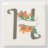 Hauptstadt H florale Monogramm Steinuntersetzer (Vorderseite)