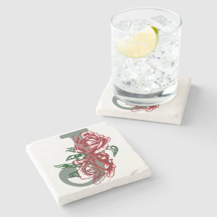 Hauptstadt J floral monogramm Steinuntersetzer