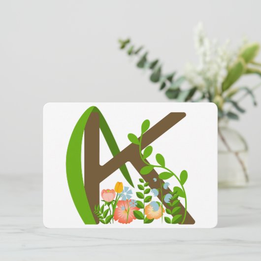 Hauptstadt K florale Monogramm Einladung (Stehend Vorderseite)