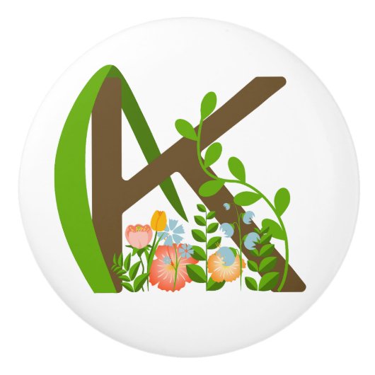 Hauptstadt K florale Monogramm Keramikknauf (Vorderseite)