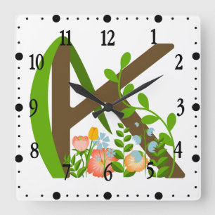 Hauptstadt K florale Monogramm Quadratische Wanduhr