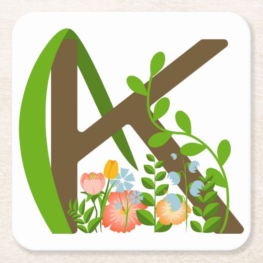 Hauptstadt K florale Monogramm Rechteckiger Pappuntersetzer (Vorderseite)