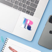 Hauptstadt Letter R Monogram Gradient Pink Blau We Aufkleber (Laptop mit iPhone)