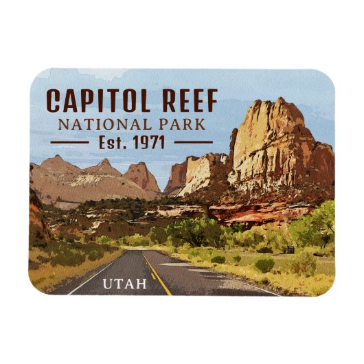 Hauptstadt Reef Nationalpark Utah Wüste Wasserfarb Magnet (Horizontal)