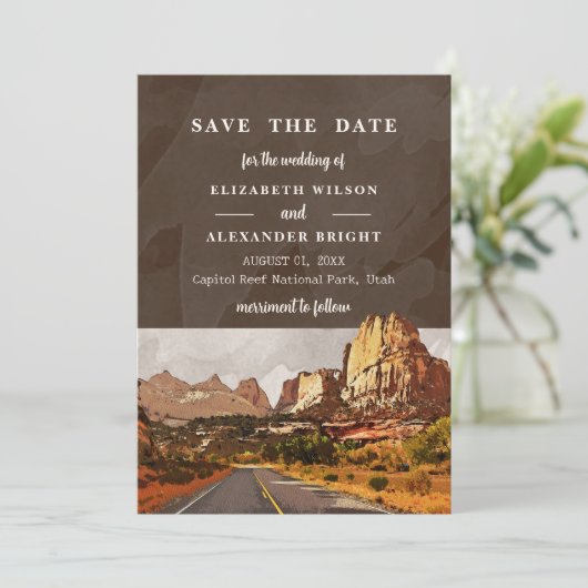 Hauptstadt Reef NP Utah Wüstenhochzeit Einladung (Stehend Vorderseite)