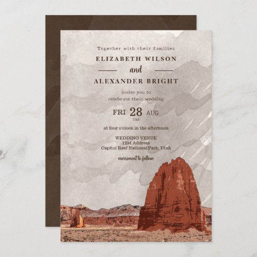 Hauptstadt Riff NP Utah Kathedrale Tal Wasserfarbe Einladung (Vorne/Hinten)