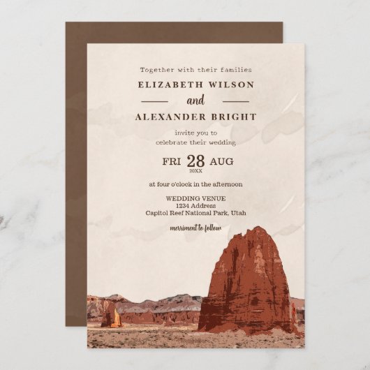 Hauptstadt Riff NP Utah Kathedrale Tal Wasserfarbe Einladung (Vorne/Hinten)