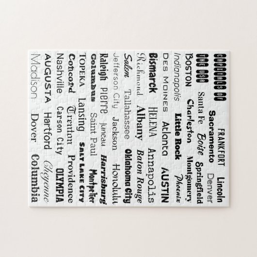 Hauptstädte des US-Puzzles - Schwarz auf Weiß Puzzle (Horizontal)