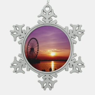 Hauptstadts-Rad am Sonnenuntergang Schneeflocken Zinn-Ornament