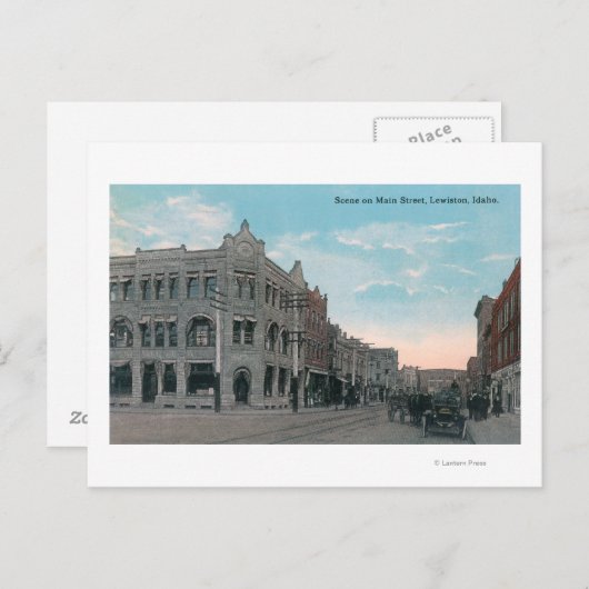 Hauptstraße mit Pferdewagen und Postkarte (Vorne/Hinten)