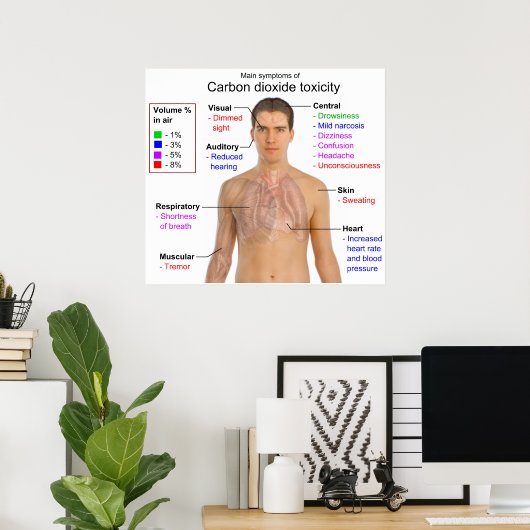 Hauptsymptome der Toxizität von Kohlendioxid Poster (Heimbüro)