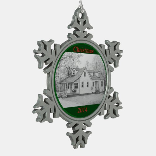 Haus 2 schneeflocken Zinn-Ornament (Links)