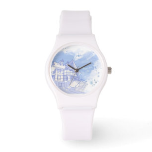 Haus: Aquarell gezeichnet Armbanduhr