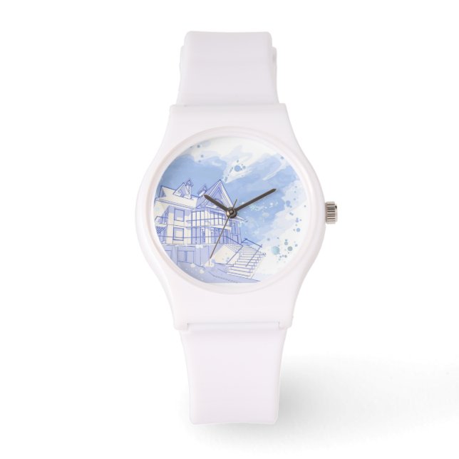 Haus: Aquarell gezeichnet Armbanduhr (Vorderseite)