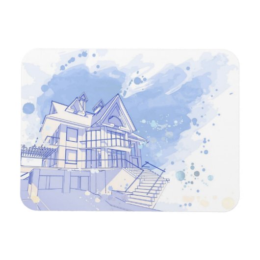 Haus: Aquarell gezeichnet Magnet (Horizontal)