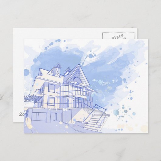 Haus: Aquarell gezeichnet Postkarte (Vorne/Hinten)