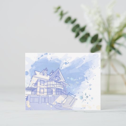Haus: Aquarell gezeichnet Postkarte (Stehend Vorderseite)