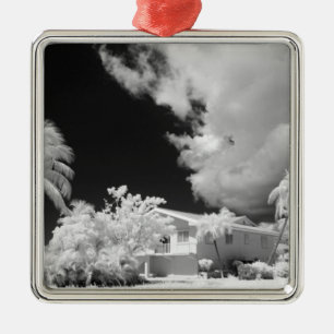 Haus auf den Florida Keys und seine Palmen, USA. Silbernes Ornament