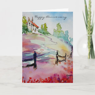 Haus auf der Hügel-glücklichen Jahrestags-Karte Karte