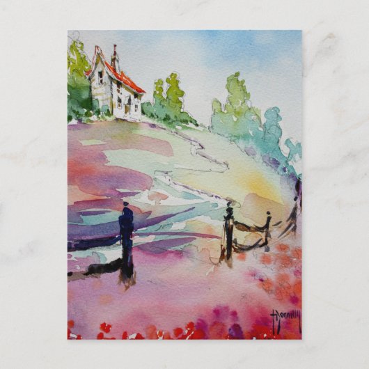 Haus auf der Postkarte des Hügels (Vorderseite)