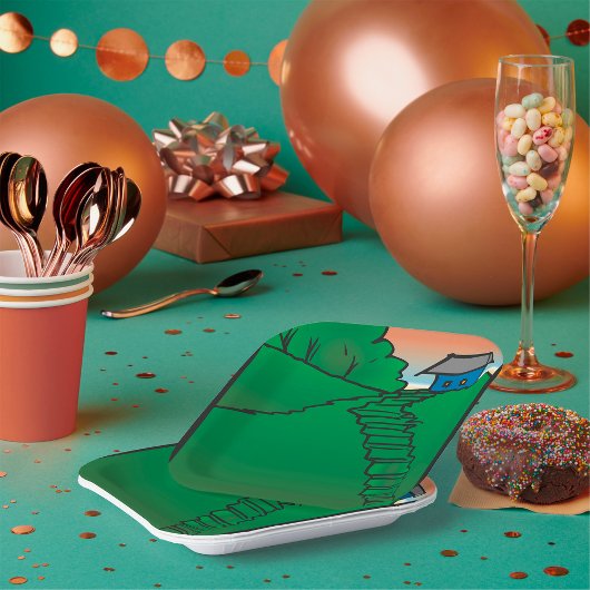 Haus auf einem grünen Hügel Pappteller