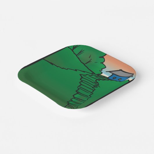 Haus auf einem grünen Hügel Pappteller (Gewinkelt)