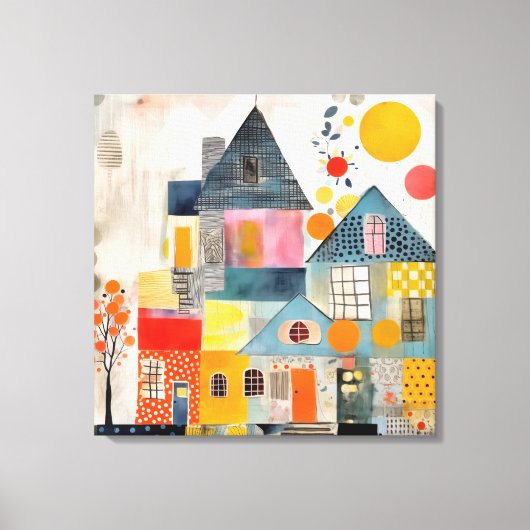 Haus aus einer Collage von Stücken und Texturen Leinwanddruck (Vorderseite)