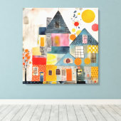 Haus aus einer Collage von Stücken und Texturen Leinwanddruck (Insitu (Holzboden))