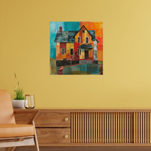 Haus aus einer Collage von Stücken und Texturen Poster (Wohnzimmer 2)