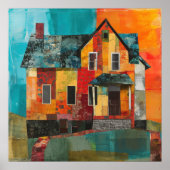 Haus aus einer Collage von Stücken und Texturen Poster (Vorne)
