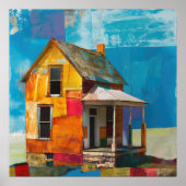 Haus aus einer Collage von Stücken und Texturen Poster (Vorne)