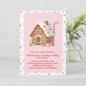 Haus aus rosa Lebkuchen: Plätzchen-Tauschparty Einladung (Stehend Vorderseite)