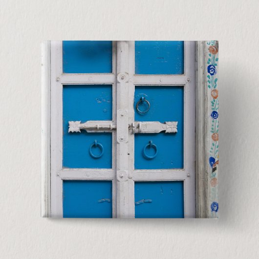 Haus blau gestrichen, Udaipur, Rajasthan, Indien Button (Vorderseite)