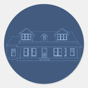 Haus: Blue Print Zeichne: Runder Aufkleber