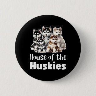 Haus der Huskies Niedliche Wasserfarbe Welpe Huski Button