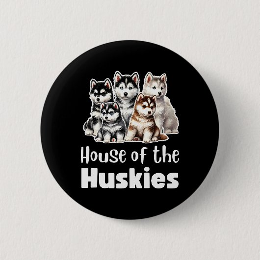 Haus der Huskies Niedliche Wasserfarbe Welpe Huski Button (Vorderseite)