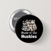 Haus der Huskies Niedliche Wasserfarbe Welpe Huski Button (Vorne & Hinten)