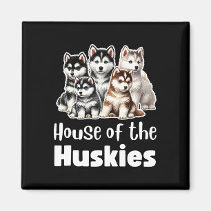 Haus der Huskies Niedliche Wasserfarbe Welpe Huski Magnet