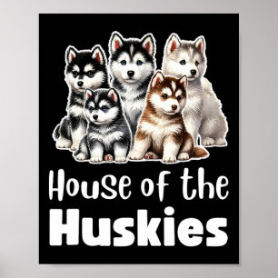 Haus der Huskies Niedliche Wasserfarbe Welpe Huski Poster