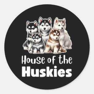 Haus der Huskies Niedliche Wasserfarbe Welpe Huski Runder Aufkleber