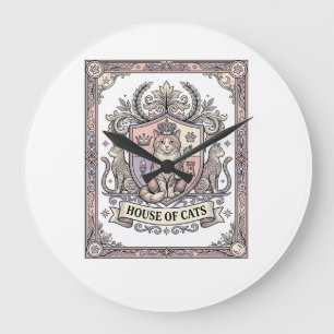 Haus der Katzen Katzen Heraldik Wappen Vintage Große Wanduhr