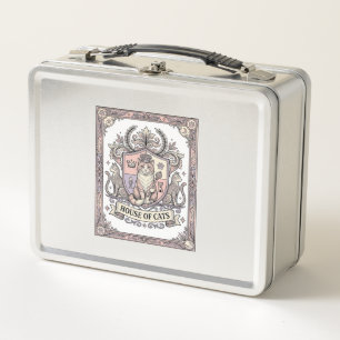 Haus der Katzen Katzen Heraldik Wappen Vintage Metall Brotdose