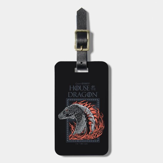 HAUS DES DRAGONS | Drachenprofil in Flammen Gepäckanhänger (Vorderseite vertikal)