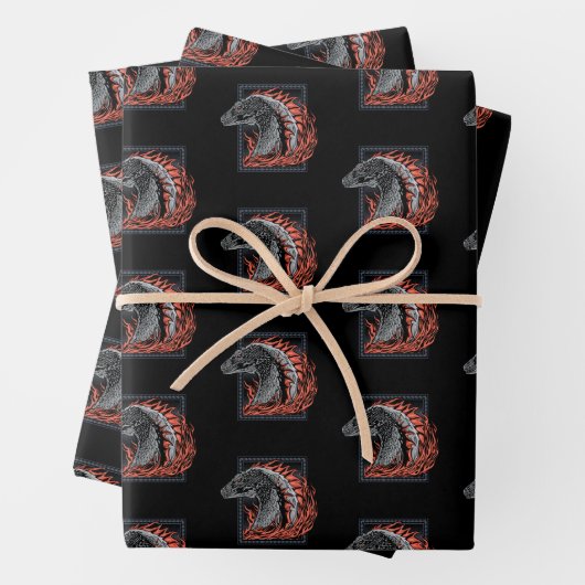 HAUS DES DRAGONS | Drachenprofil in Flammen Geschenkpapier Set (Beispiel)